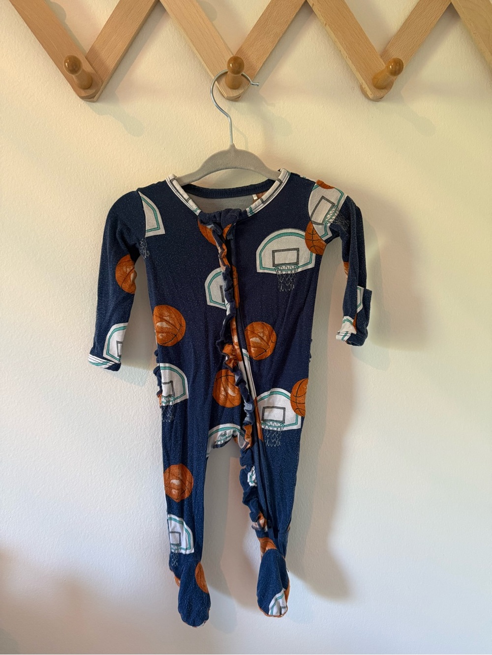 Posh Peanut Bamboo Sleeper - Navy Basketball Print